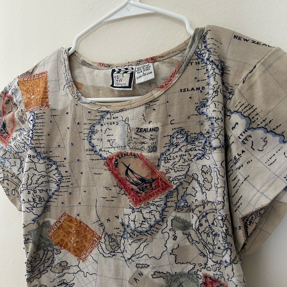Vintage Map Print Cropped T-Shirt